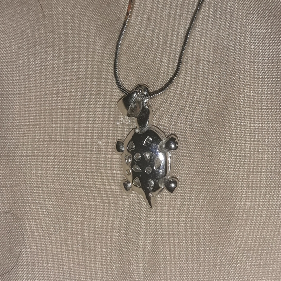 Silver Sparkly Sea Turtle Pendant Necklace - Picture 5 of 5